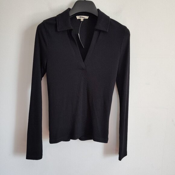 Ladies SZ XS Madewell Jet Black Long-Sleeve Polo Top - Picture 1 of 4